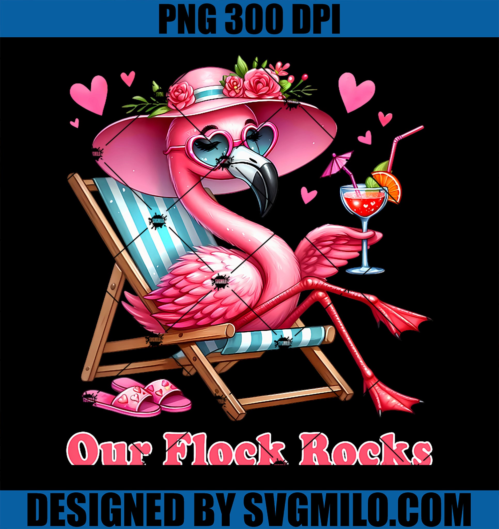 Womens Our Flock Rocks PNG, Flamingo Summer Vacation Family Matching PNG
