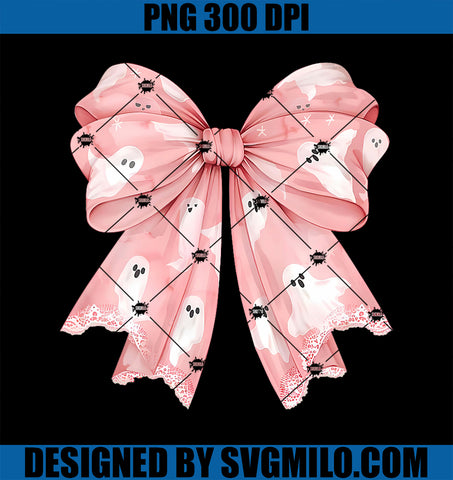 Womens Pink Ghost Bow Coquette Halloween Spooky Season PNG