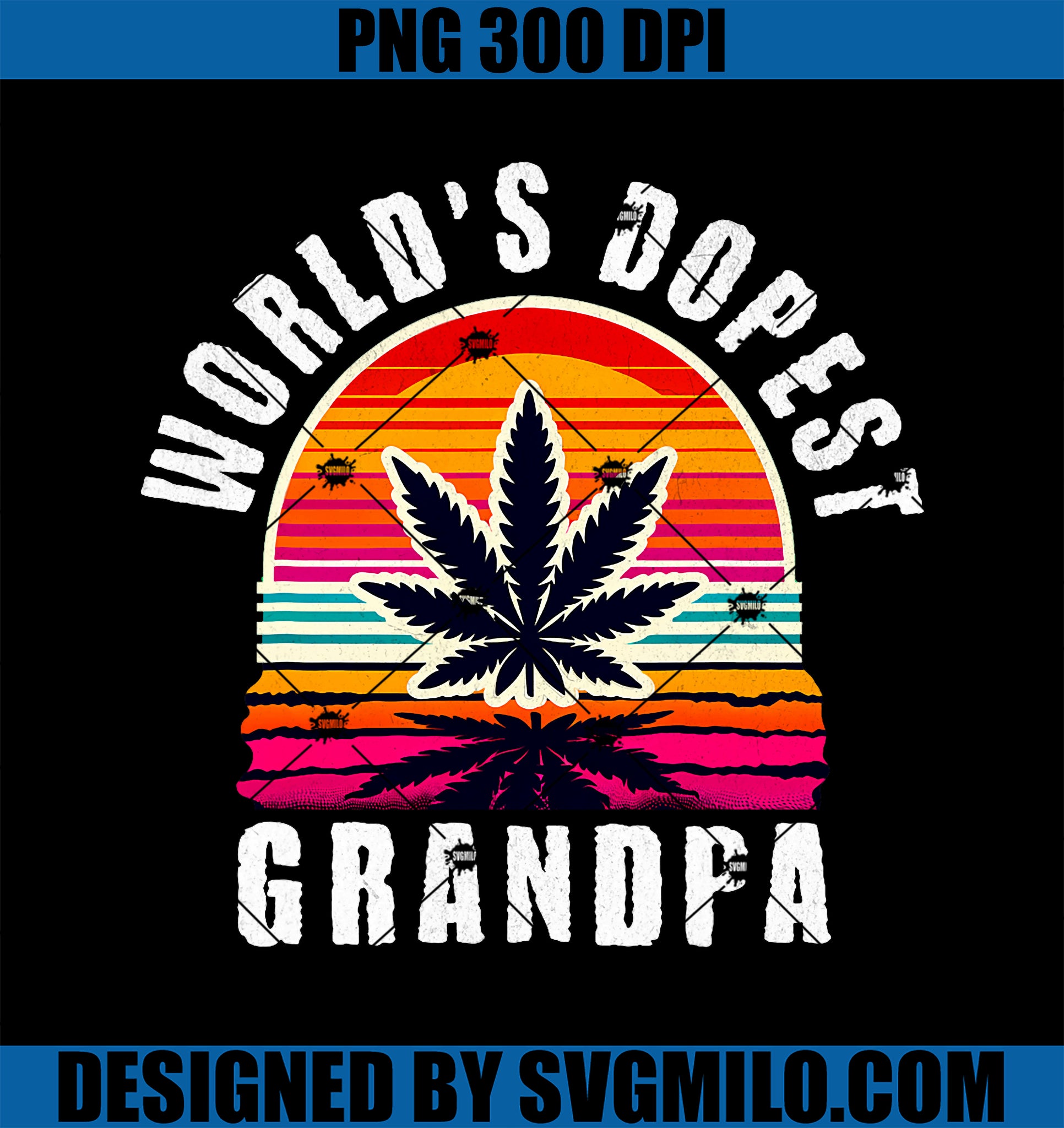 World_s Dopest Grandpa for Father_s Day PNG, Retro Sunset Weed PNG