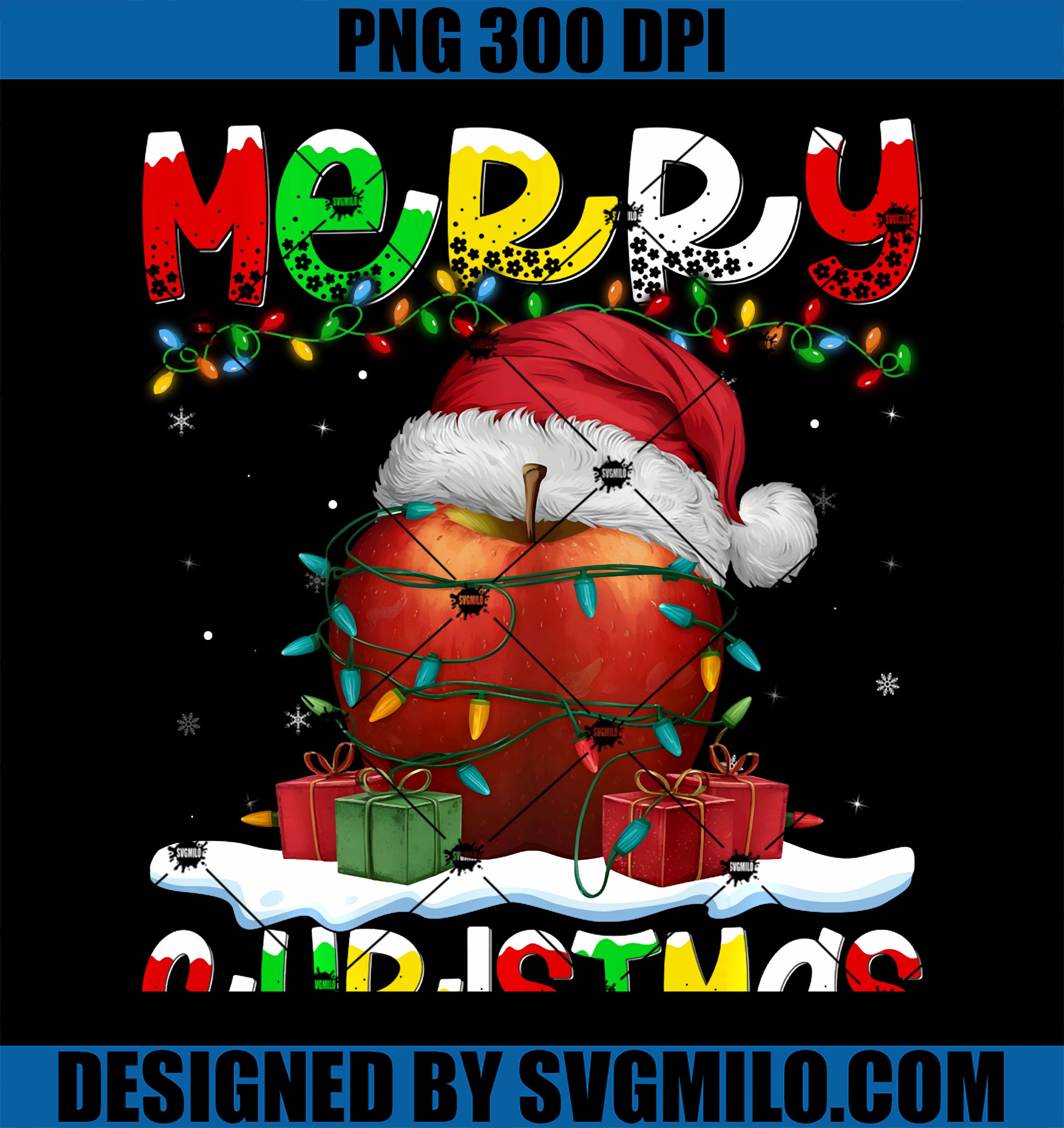 Xmas Lighting Santa Hat Apple PNG, Merry Christmas PNG