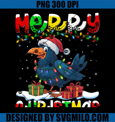 Xmas Lighting Santa Hat Crow Bird PNG, Merry Christmas PNG