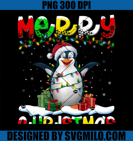 Xmas Lighting Santa Hat Emperor Penguin PNG, Merry Christmas PNG