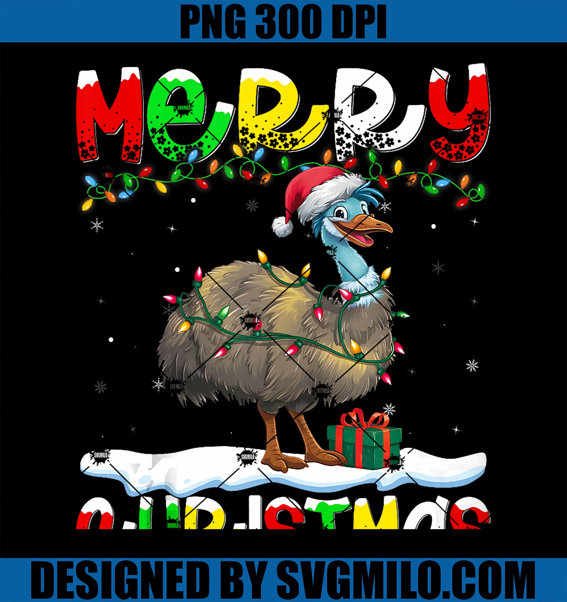 Xmas Lighting Santa Hat Emu Bird PNG, Merry Christmas PNG