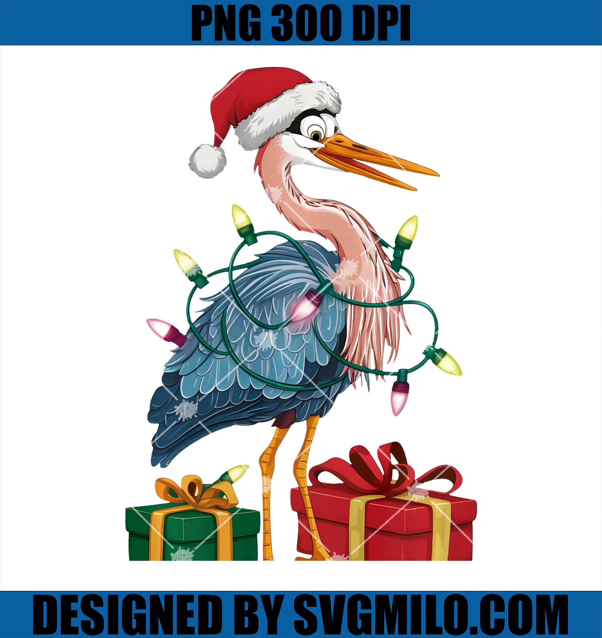 Xmas Lighting Santa Hat Heron Bird Christmas PNG