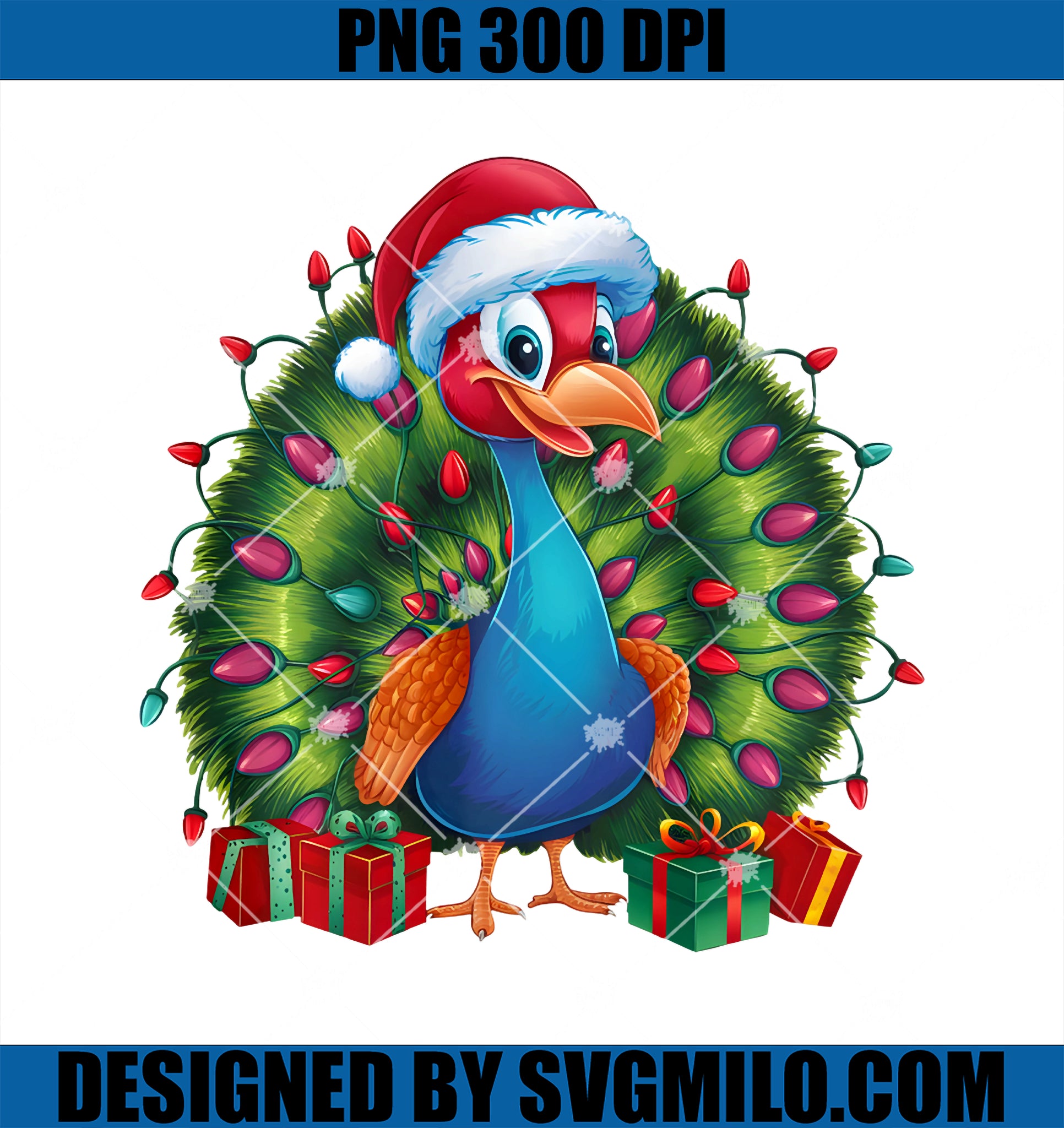 Xmas Lighting Santa Hat Peacock Bird Christmas PNG