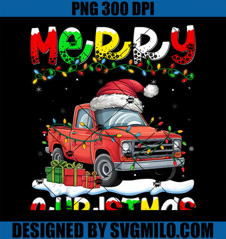 Xmas Lighting Santa Hat Pickup Truck PNG, Merry Christmas PNG