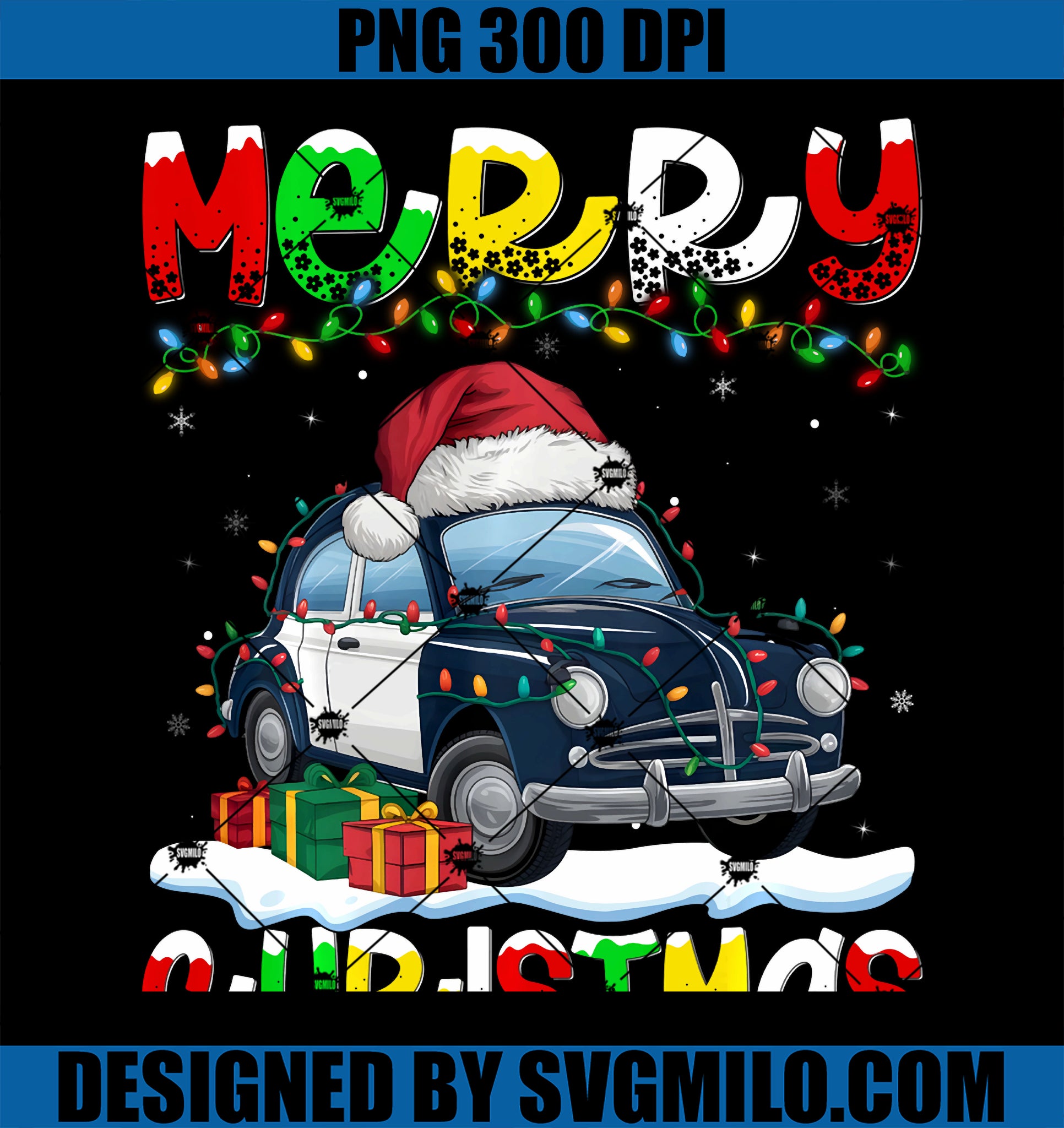 Xmas Lighting Santa Hat Police Car PNG, Merry Christmas PNG