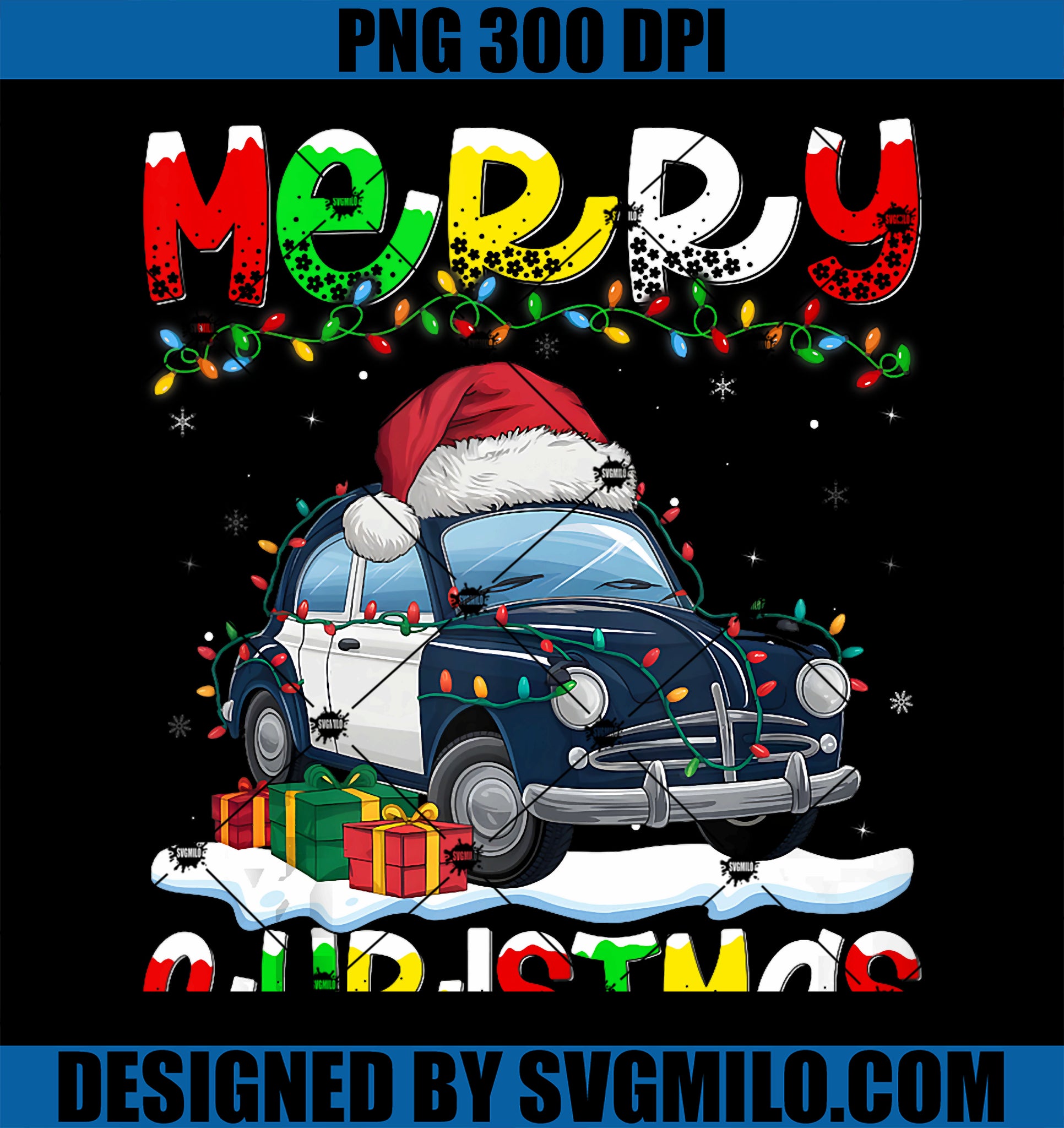 Xmas Lighting Santa Hat Police Car PNG, Merry Christmas PNG