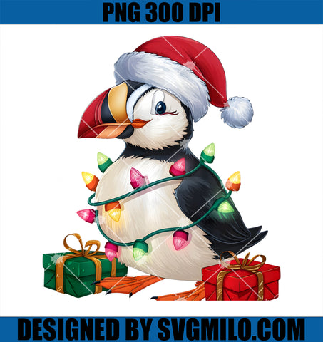 Xmas Lighting Santa Hat Puffin Bird Christmas PNG