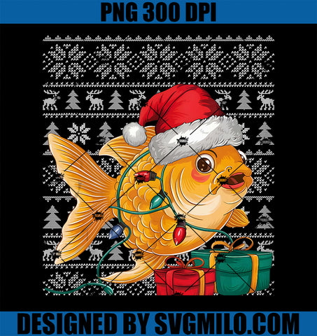 Xmas Sweater Style Ugly Santa Hat Goldfish Christmas PNG