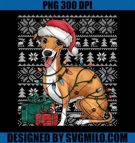 Xmas Sweater Style Ugly Santa Whippet Dog Christmas PNG