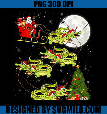 Xmas Tree Lights Funny Santa Riding Crocodile Christmas PNG