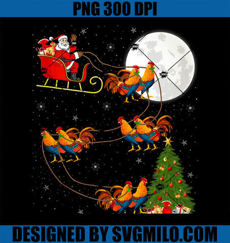 Xmas Tree Lights Funny Santa Riding Rooster Christmas PNG