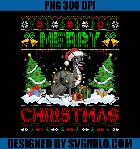 Xmas Tree Lights Ugly Santa Italian Greyhound Dog Christmas PNG