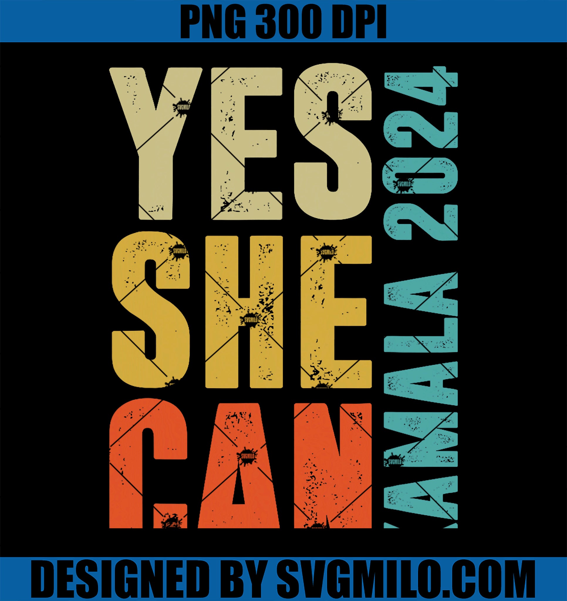 Yes She Can Kamala 2024 Retro Colors PNG