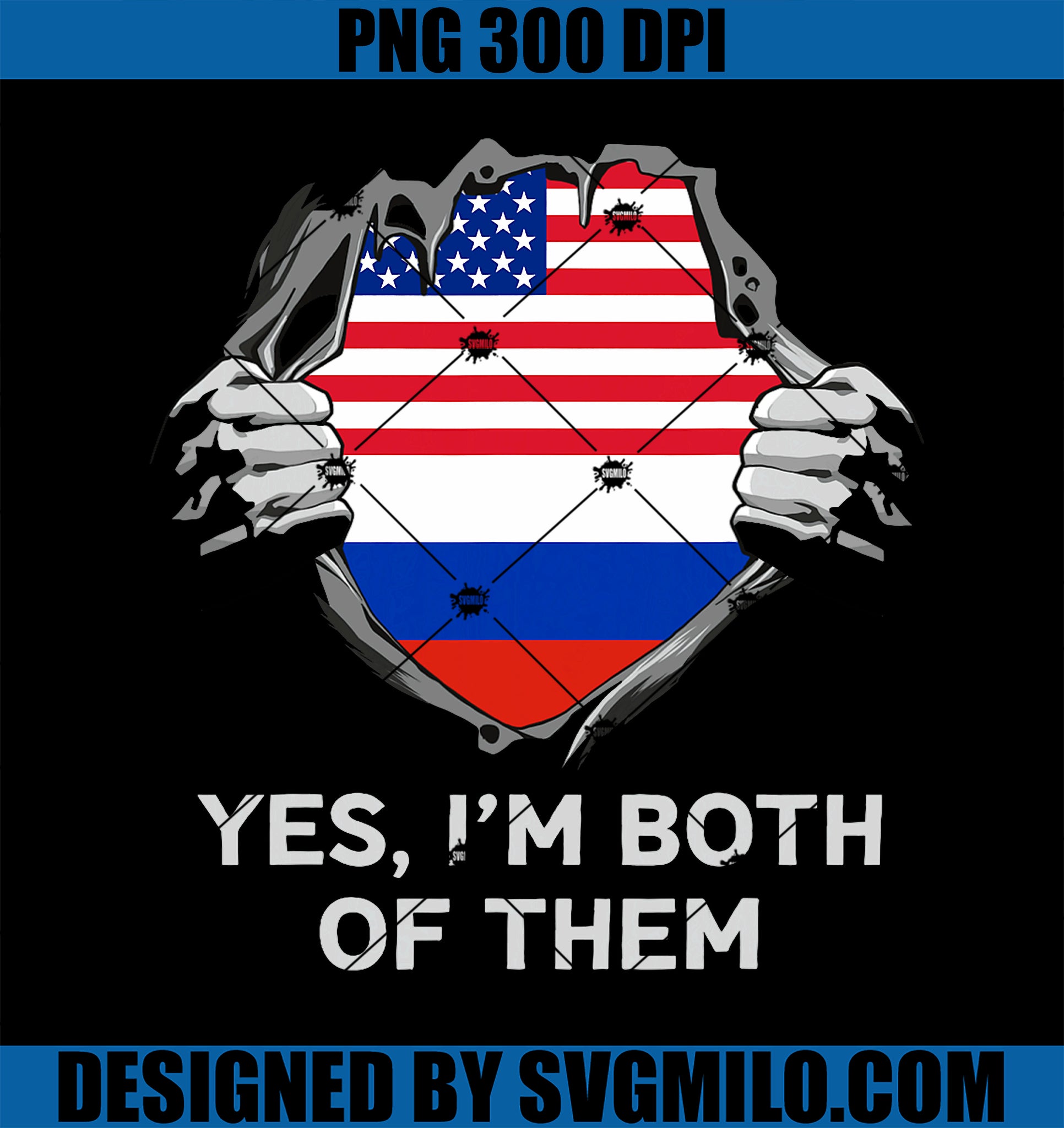 Yes, I_m Both Of Them PNG, Half American Half Russian USA Russia Flag PNG