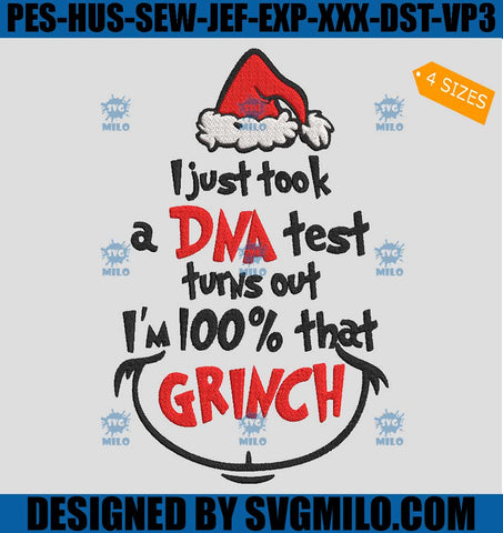 100 Percent That Grinch Embroidery Design, Santa Grinch Embroidery Design