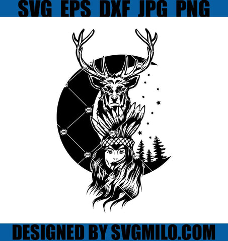American-Native-Woman-Svg_-Indian-Woman-Svg_-Girl-With-Deer-Svg