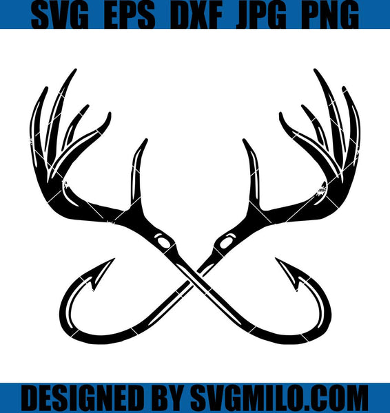 Antlers Svg, Fishing Hunting Svg, Deer Horns And Fishing Hook Svg