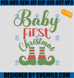 Baby First Christmas Elf Embroidery Design, Efl  Christmas Embroidery Design