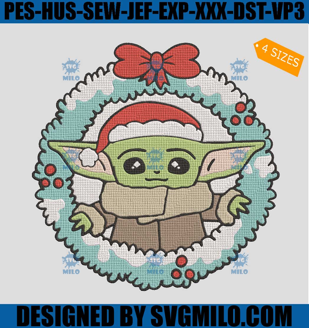 Baby Yoda Xmas Embroidery Design, Santa Baby Yoda Christmas Embroidery Design
