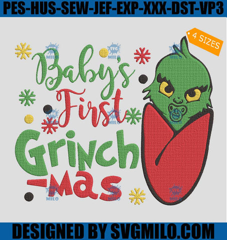 Baby's First Grinchmas Embroidery Design, Christmas  The Grinch Embroidery Design