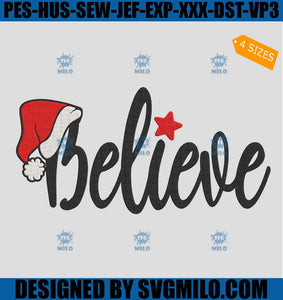 Believe Christmas Embroidery Design, Belive Xmas Embroidery Design