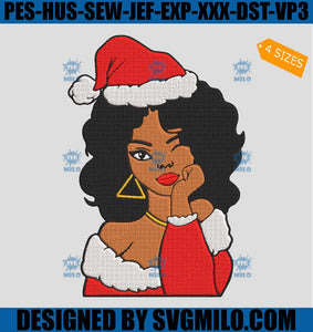 Black Girl Christmas Embroidery Design, Black Woman Santa Clause Embroidery Design