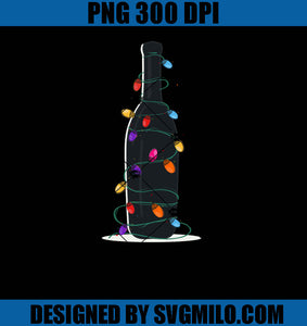 Black Bottle With Christmas Lights Bulbs PNG, Wine Christmas PNG
