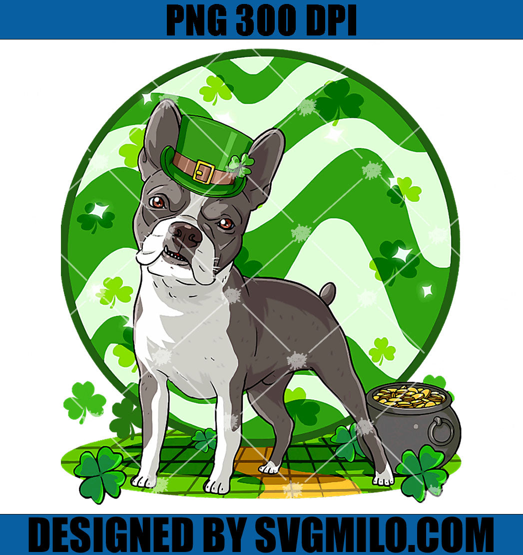 Boston Terrier Lucky Leprechaun Dog PNG, St Patrick's Day Dog PNG