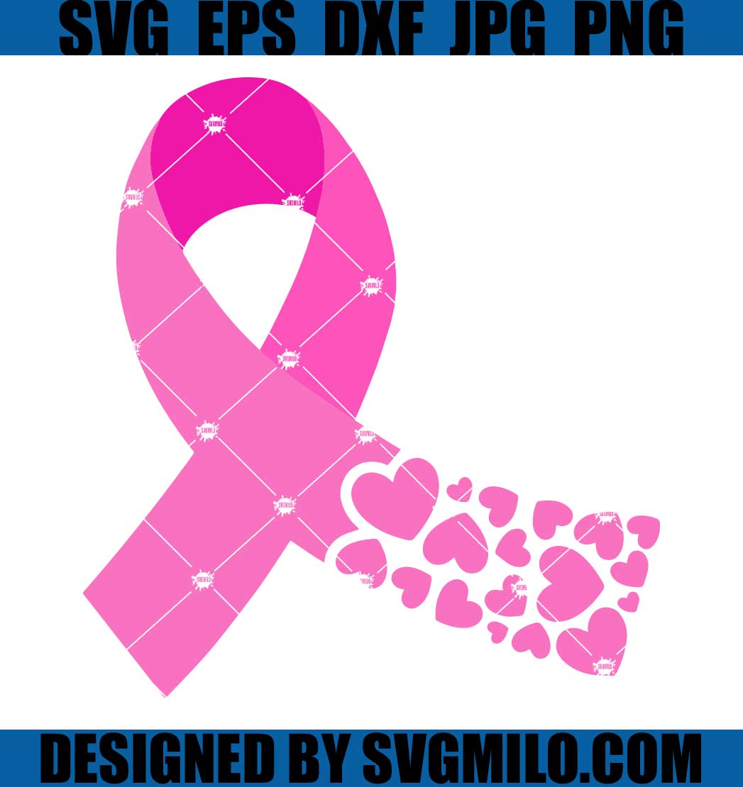Breast-Cancer-Ribbon-With-Hearts-Fabric-Panel-SVG_-Breast-Cancer-SVG ...