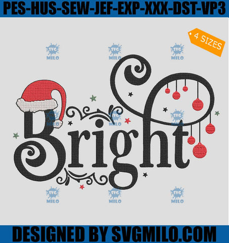 Bright Christmas Embroidery Design, Santa Hat Christmas Embroidery Design