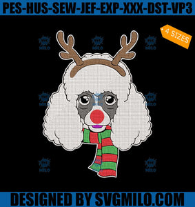 Christmas Dog Reindeer Poodle Embroidery Design, Poodle Xmas Embroidery Design