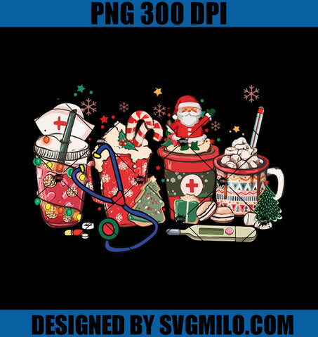 Christmas Drinks Santa Cocoa Hospital Nurse PNG, Santa Claus Coffee Latte PNG