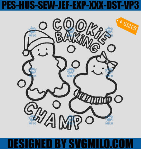 Cookie Baking Champ Embroidery Design, Gingerbread Xmas Embroidery Design