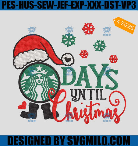 Days Until Christmas Embroidery Design, Star Buck  Christmas Embroidery Design