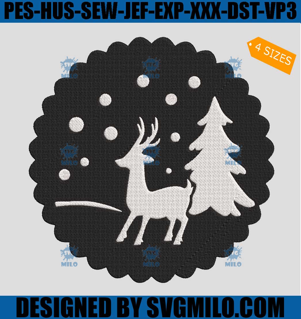 Deer Christmas Embroidery Design, Christmas Tree Embroidery Design