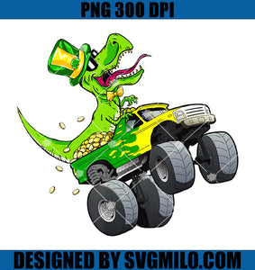 Dinosaur Leprechaun Riding Monster Truck PNG, T-rex Patrick's Day PNG