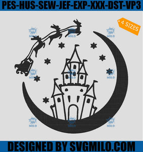 Disney Castle Christmas Embroidery Design, Moon Santa Reindeer Embroidery Design