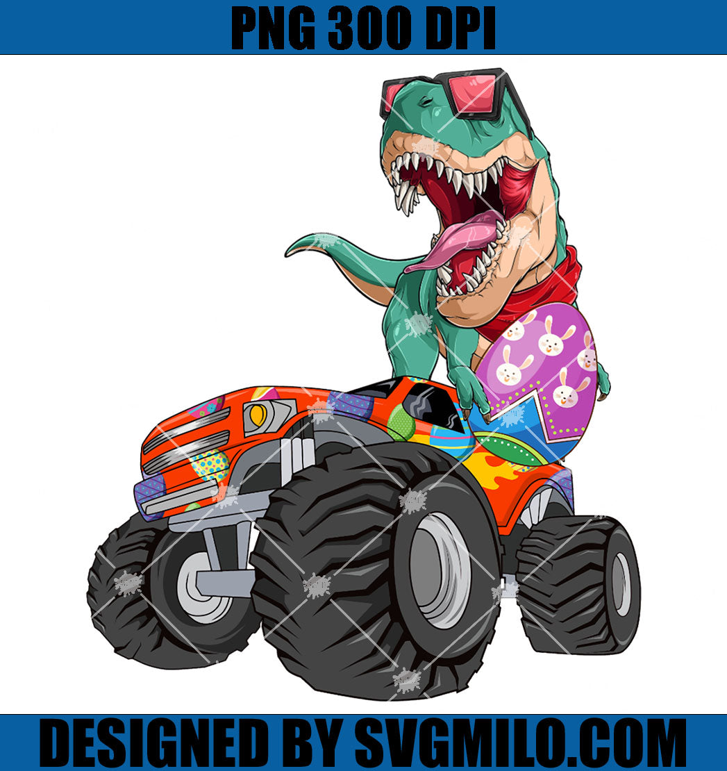 Easter Day T Rex Dino Riding A Monster Truck PNG, T-rex Easter PNG
