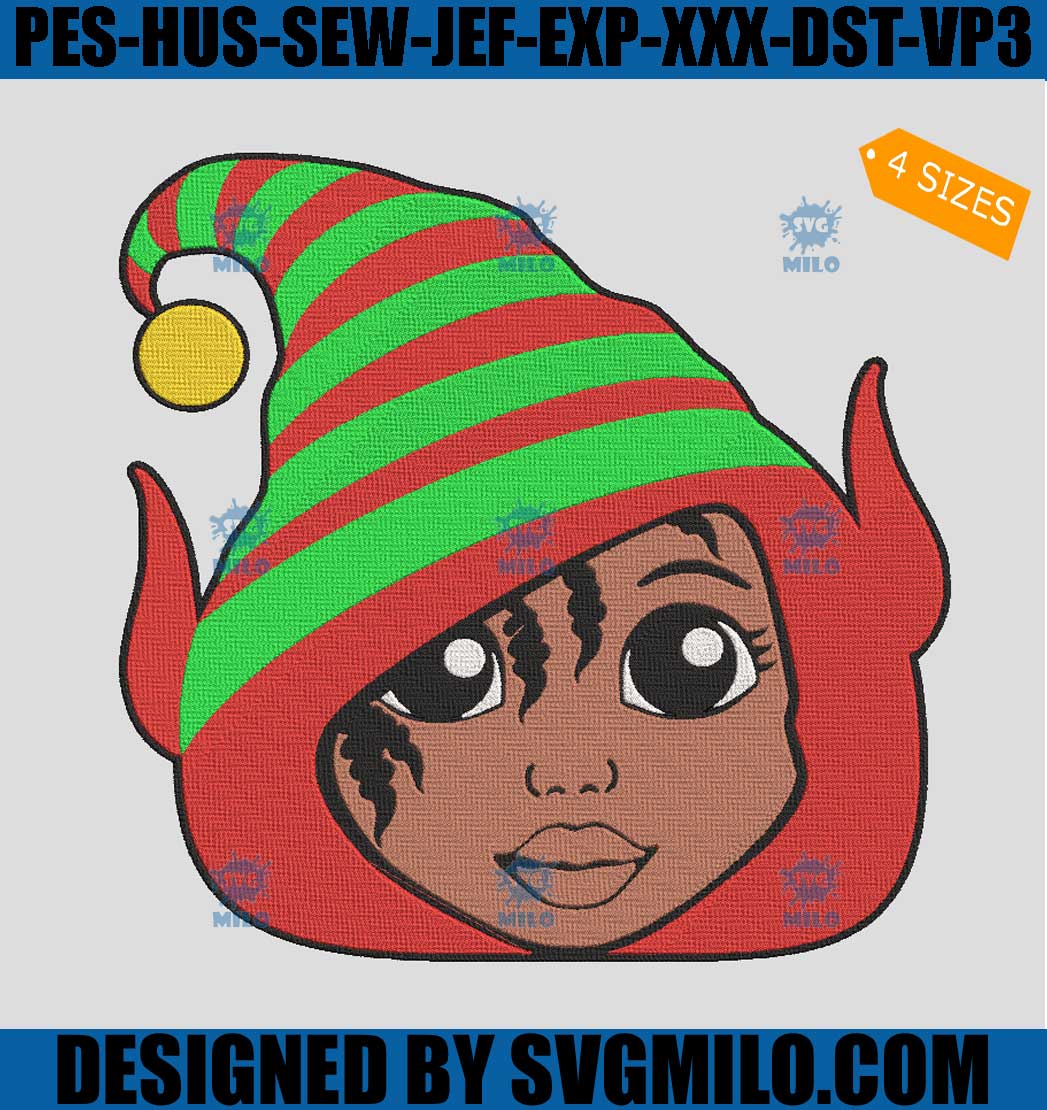 Elf-Girl-Embroidery-Design_-Christmas-Black-Girl-Embroidery-Design