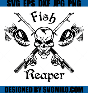 crossed fishing pole svg Fish Reaper Skull Skeleton Svg, Rod Car Boat Truck Svg, Fish Svg