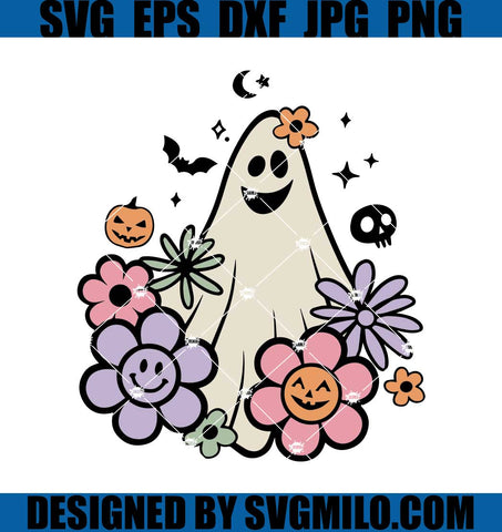 Floral-Halloween-Ghost-SVG_-Retro-Ghost-Tee-SVG_-Cut-Kids-Ghost-Tee-SVG