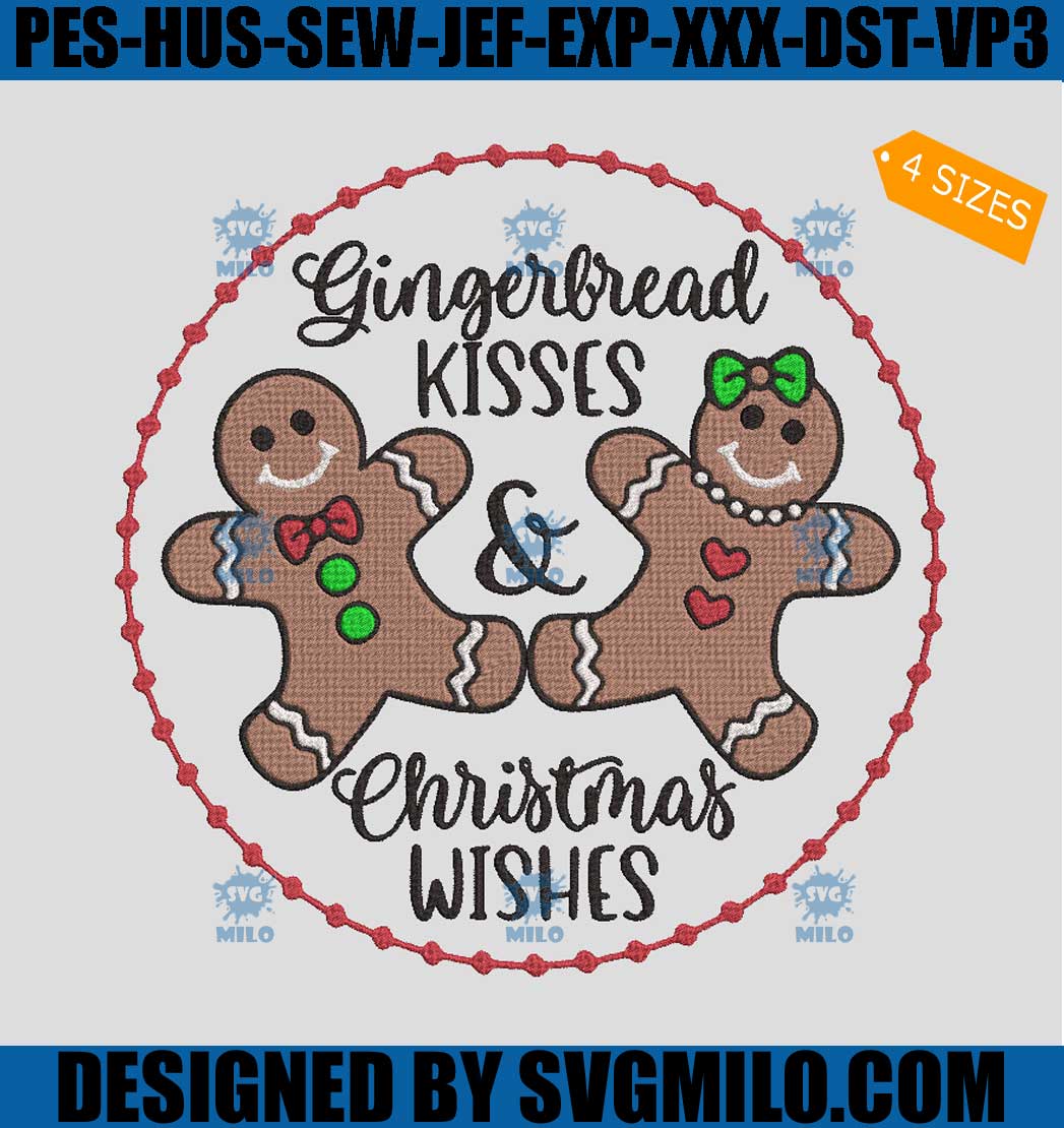 Gingerbread Kisses & Christmas Wishes Embroidery Design, Winter Xmas Embroidery Design