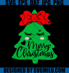 Girl-Christmas-Tree-Svg_-Tree-With-Bow-Svg_-Merry-Christmas-Svg