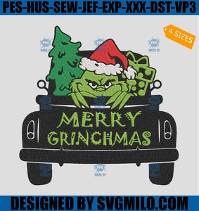 Grinch Christmas Truck Embroidery Design, Christmas Tree