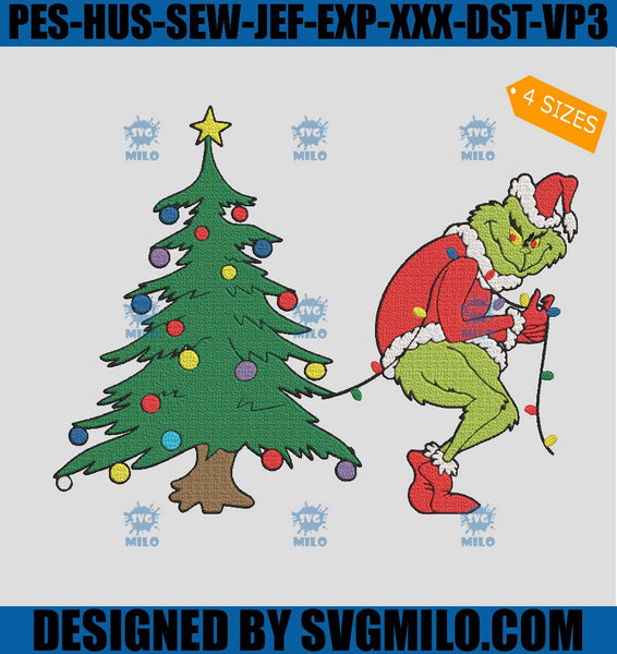 Grinch Christmas Truck Embroidery Design, Christmas Tree