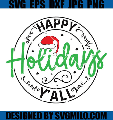 Happy-Holidays-Y'all-Svg_-Christmas-Svg_-Santa-Hat-Svg