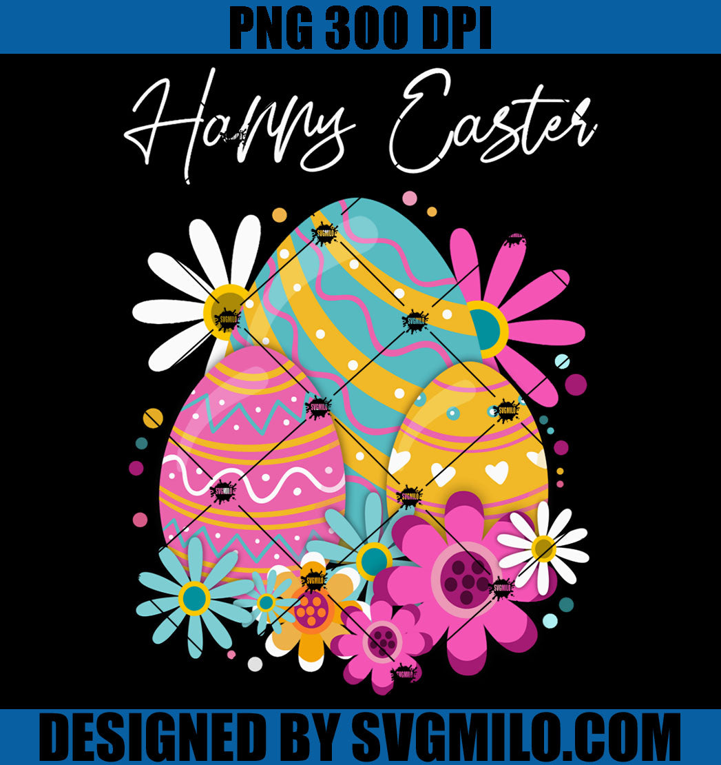 Happy Easter Colorful Daisies Pretty Easter Eggs PNG, Easter Egg PNG