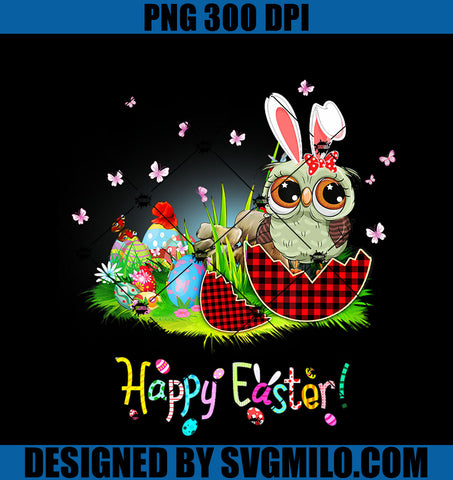 Happy Easter Owl Bunny PNG, Ear Red Plaid Easter Egg PNG